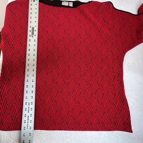 Chico's Womens Red & Black Herringbone Sweater Top Size 3 Boat Neck Relaxed Fit - Picture 8 of 8